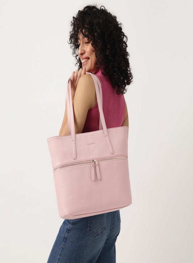 Fastrack Casual Laptop Tote Bag For Girls, Large Size With A Zipper Closure And Padded Laptop Compartment, Compatible With Laptops Up To 14 Inches, Double Handle Bag, Pink - Image 2